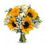Sunflower and white rose hand-tied bridal bouquet with gypsophila and eucalyptus, natural stems bound — Blossom Surprise Northampton
