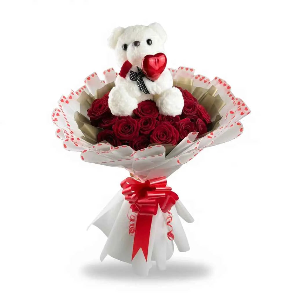 Sweetheart Surprise - 20 Red Roses & Teddy Bear