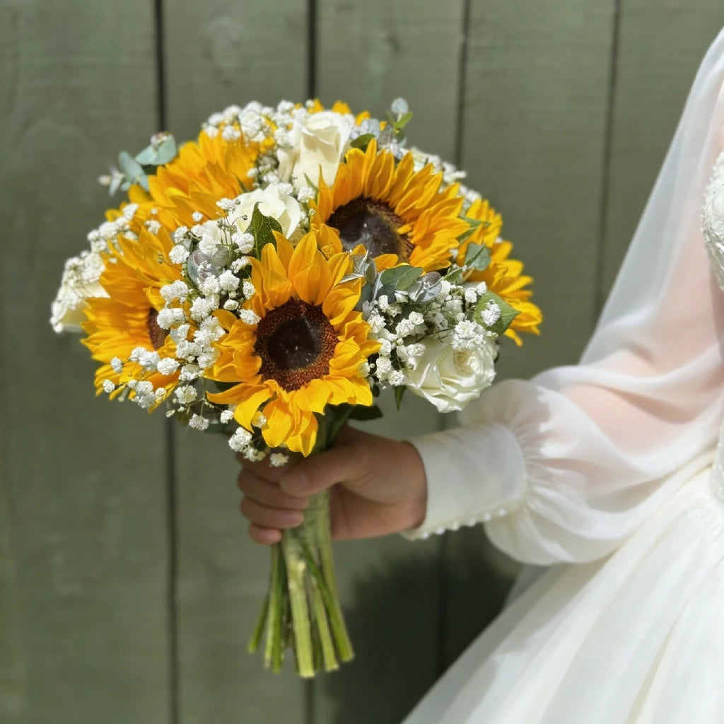 Golden Bridal – Sunflower and White Rose Wedding Bouquet Secondary image