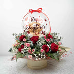 Valentine's Teddy Bear Balloon & Red Rose Hat Box